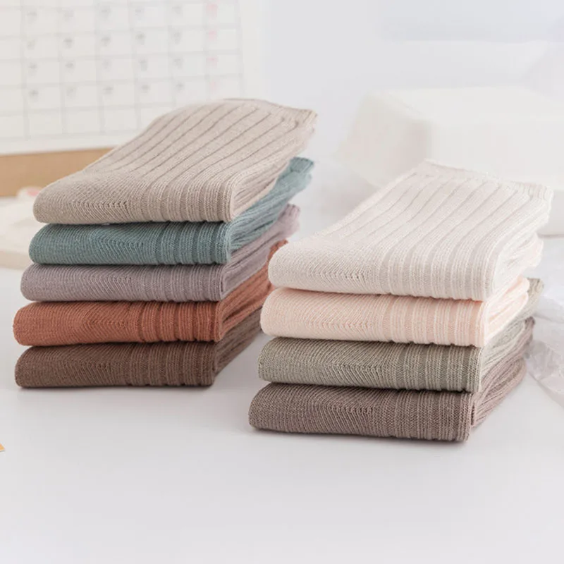 Baby Soft Solid Color White High Long Socks Cute Cotton Knitting Stitch Children Long Stockings for Kids Infant Toddler Clothes