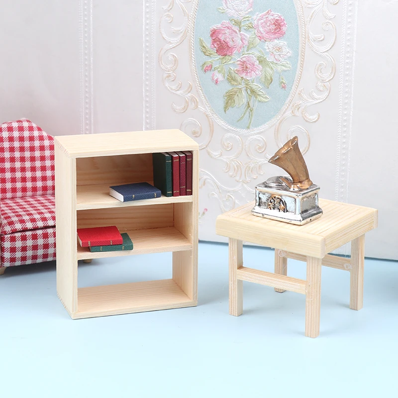 

1:12 Dollhouse Miniature Table Bookshelf Storage Cabinet Dining Table Wooden Furniture Model Photography Props Decor Toy