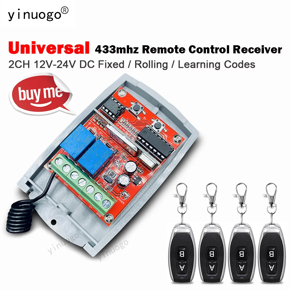 Garage Remote Control Universal Receiver 2CH 433mhz Fixed Rolling Code For CARDIN DEA DOORHAN AT-4 DITEC