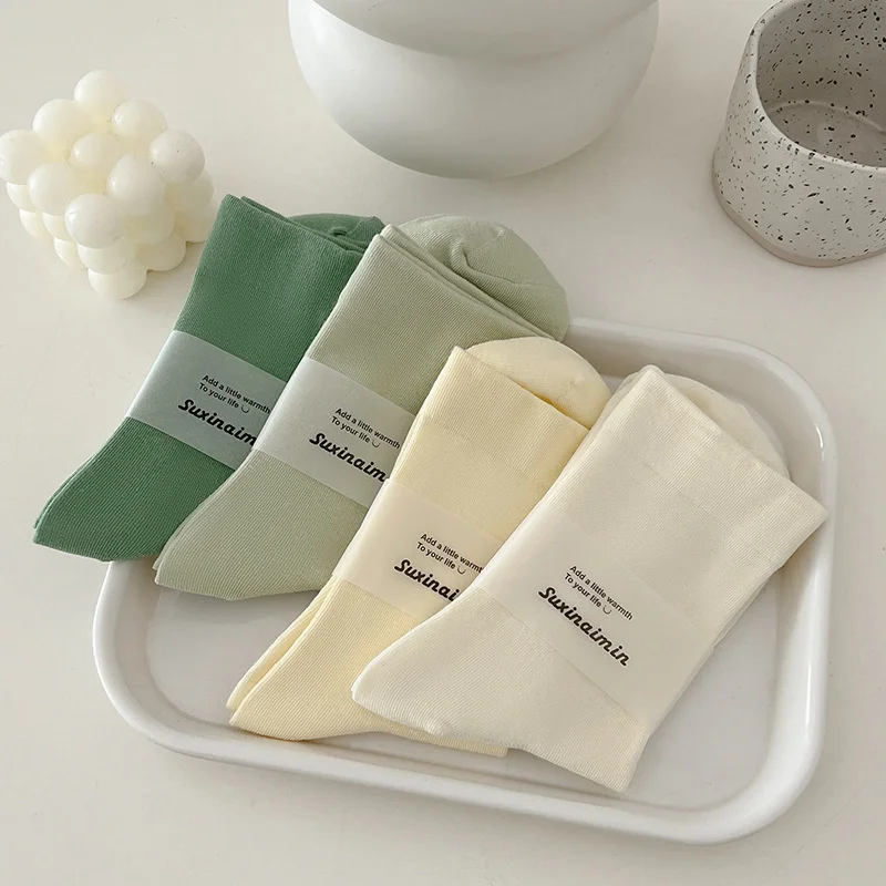 

New Women's Socks Original Cute Solid Color Japanese And Korean Campus Pure Cotton Christmas Socks White Green Hipster Retro