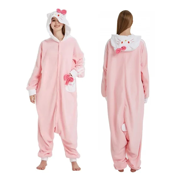 Sanrio Hello Kitty Onesie Kigurumi Women Pink Cat Cosplay Costume Christmas  Pajama Women Full Body Adult Homewear Jumpsuit - AliExpress