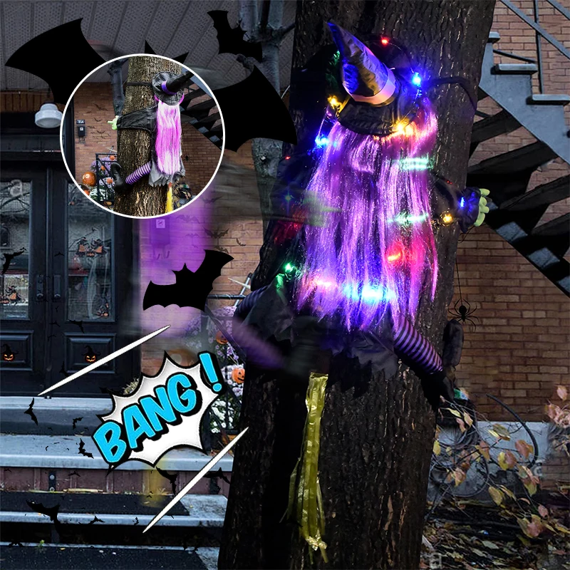 Accessoires de décoration d'extérieur pour Halloween, la sorcière s'écrase  dans l'arbre avec un