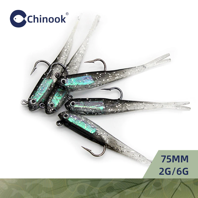 Chinook 5Pcs Lure Soft Bait Softfish Fork Tail Con O Senza Gancio Fluke Swimbaits Jerkbaits Silicone Fish Bait Attrezzatura Da Pesca