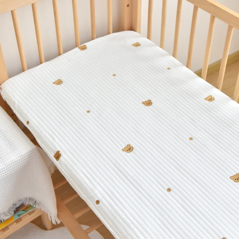 Baby Fitted Crib Sheet Quilted Embroidered Cotton Sheet for Standard Baby Crib and Mattress Nursery Bedding
