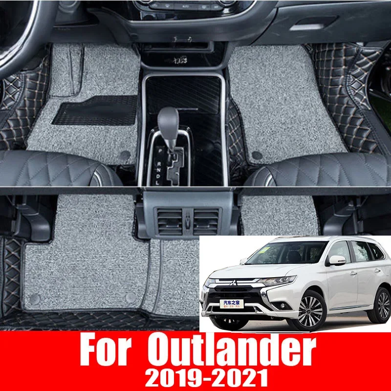 Alfombrillas de cuero para coche Mitsubishi Outlander, accesorios interiores impermeables, alfombras personalizadas, 7 asientos, 2019-2021