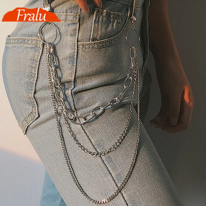 Women Punk Pant Chain belt Female Hip Hop tassel Trousers Silver gold