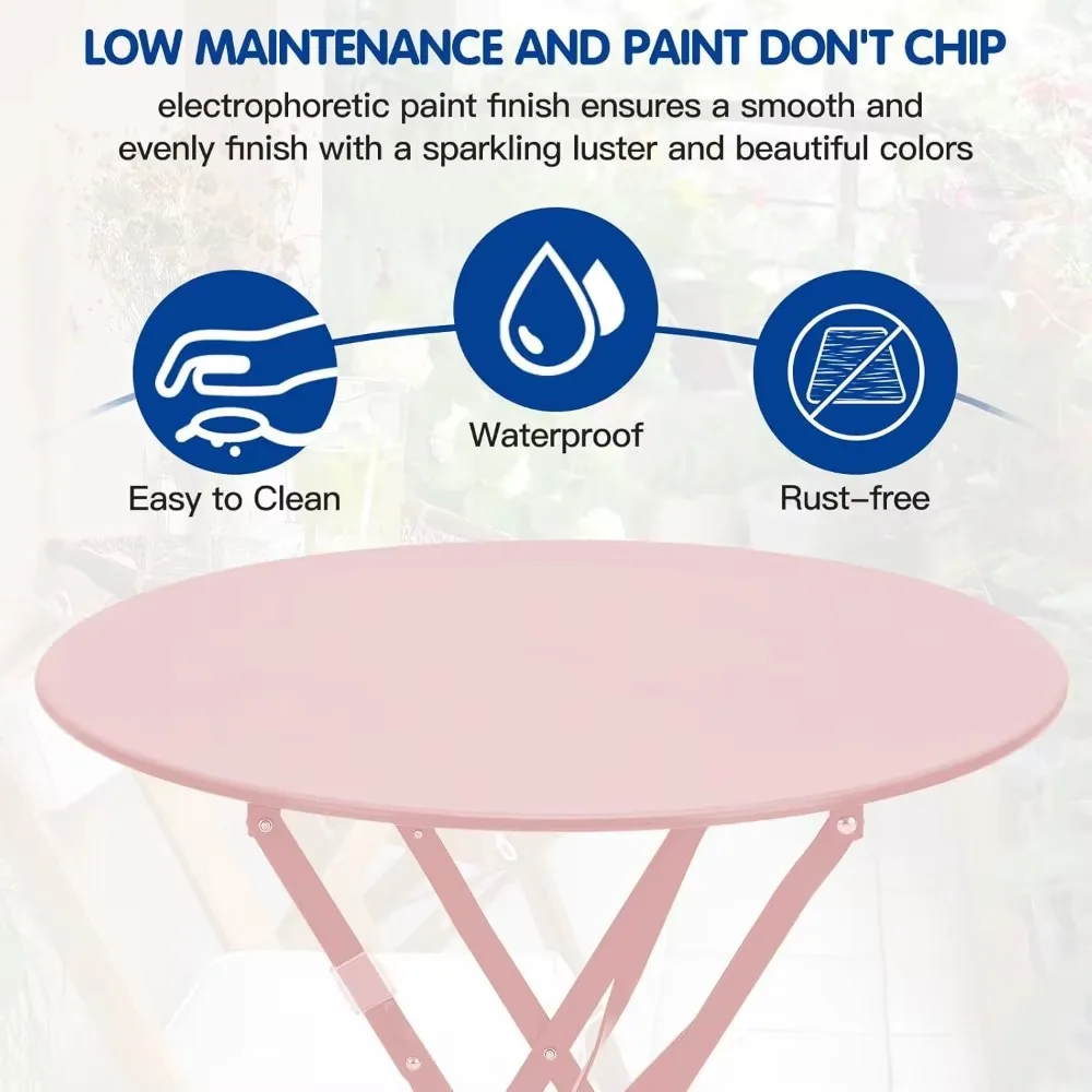 3-Piece Bistro Table and Chairs, Wrought Iron Bistro Set, Anti-Rust, Waterproof Folding Cafe Table and Chairs Set of 2, Foldable 5
