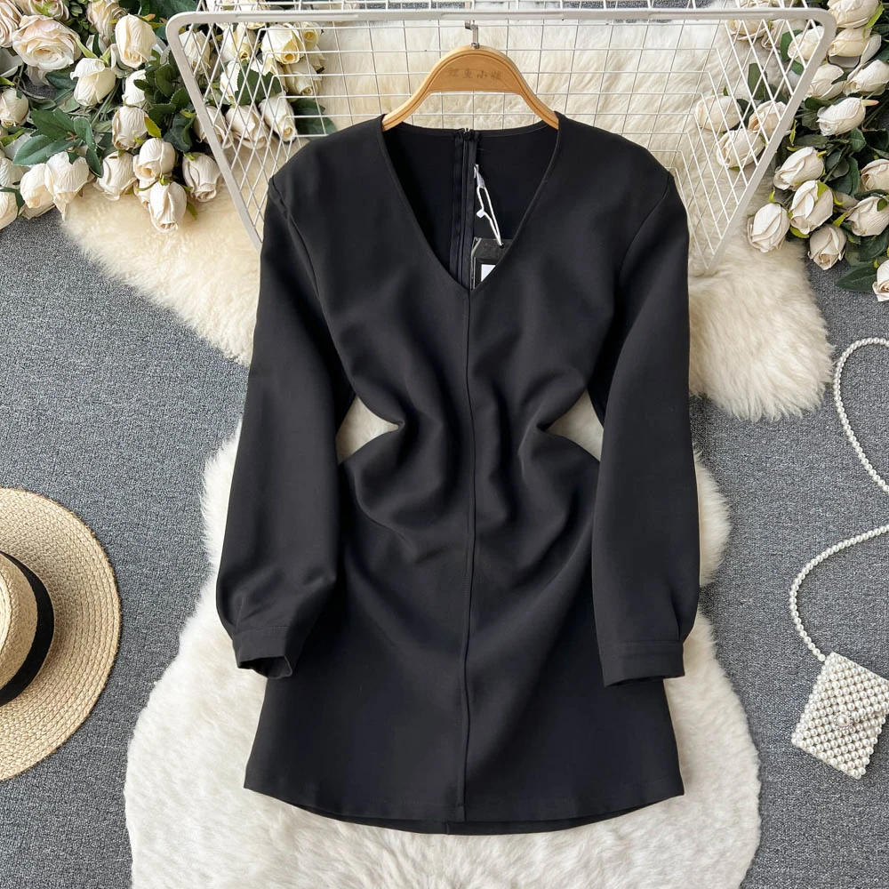 

Spring New V-neck Workplace Commuter Waist-skimming Long Paragraph Package Hip Dress