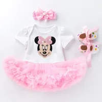 3pcs Disney Summer Miinie cotton rompers new girl baby  short-sleeved robe suit 0-2 years old baby crawling suit rompers 4