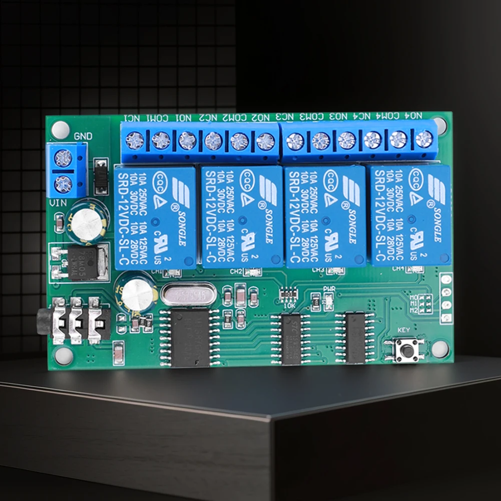 AD22B04 4CH DTMF Audio Controller Decoder Relay DC 12V Non-Locking/Self-Locking/Interlocking/Time Delay for Smart Home