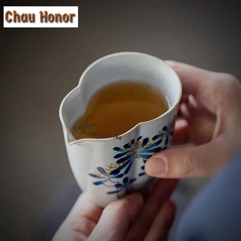 200ml Pure Hand-painted Osmanthus Gourd Tea Pitcher Japanese Tea Dispenser Divide Tea Chahai Tea Cup Kung Fu Tea Set Accessories