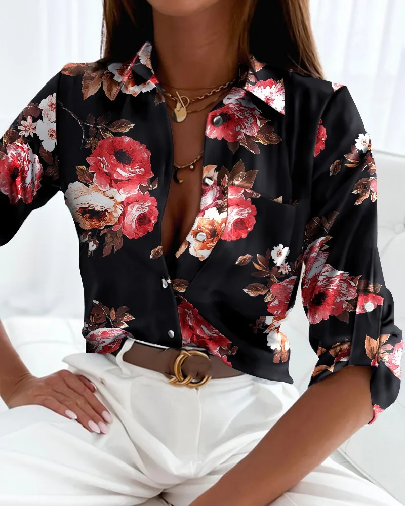 

Women Shirts Print Shirts Autumn Fashion Button Long Sleeve White Shirt Ropa Para Mujer Fall Fashion Women 2023