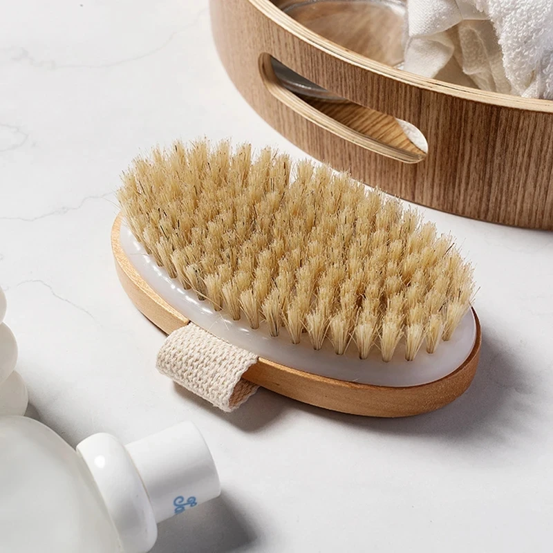 1PC Natural Bristle Brush Wet Dry Skin Body Bath Brush Exfoliating Cleansing Scrubber Brush Body Manual SPA Shower Gentle Massag