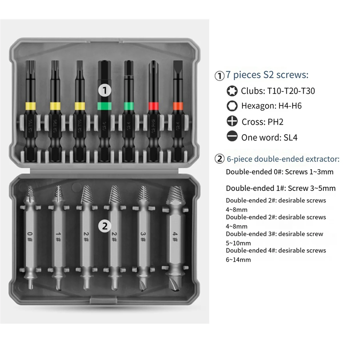 A96Q-13Pcs 깨진 와이어 추출기 다기능 나사 추출기 깨진 와이어 단어 매화 육각형 스크루 드라이버 헤드를 가져갑니다.