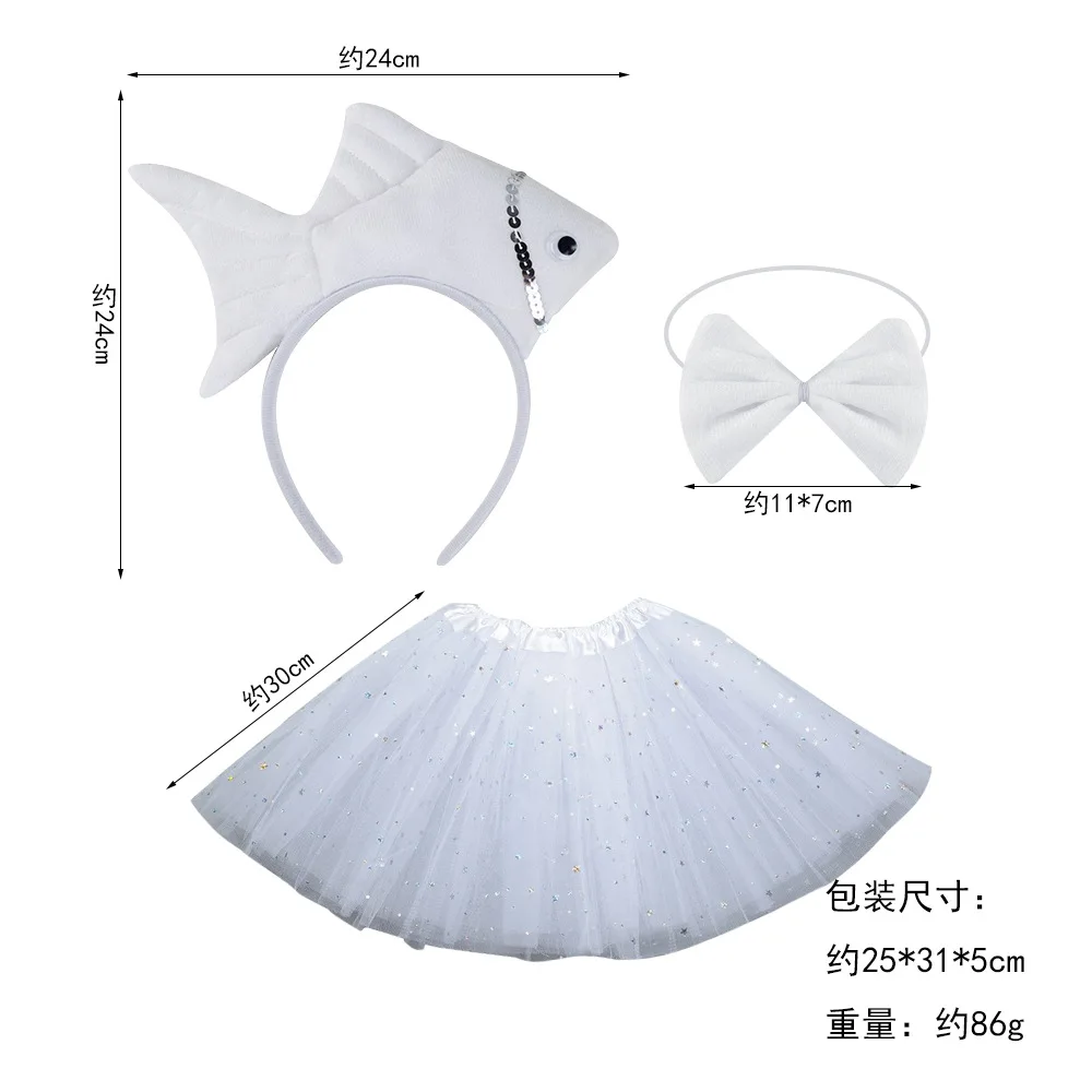 Kids Halloween Ocean Animal Costume Cute Goldfish Headband Tutu Skirt Set Carnival Party Fish Role Play Outfits
