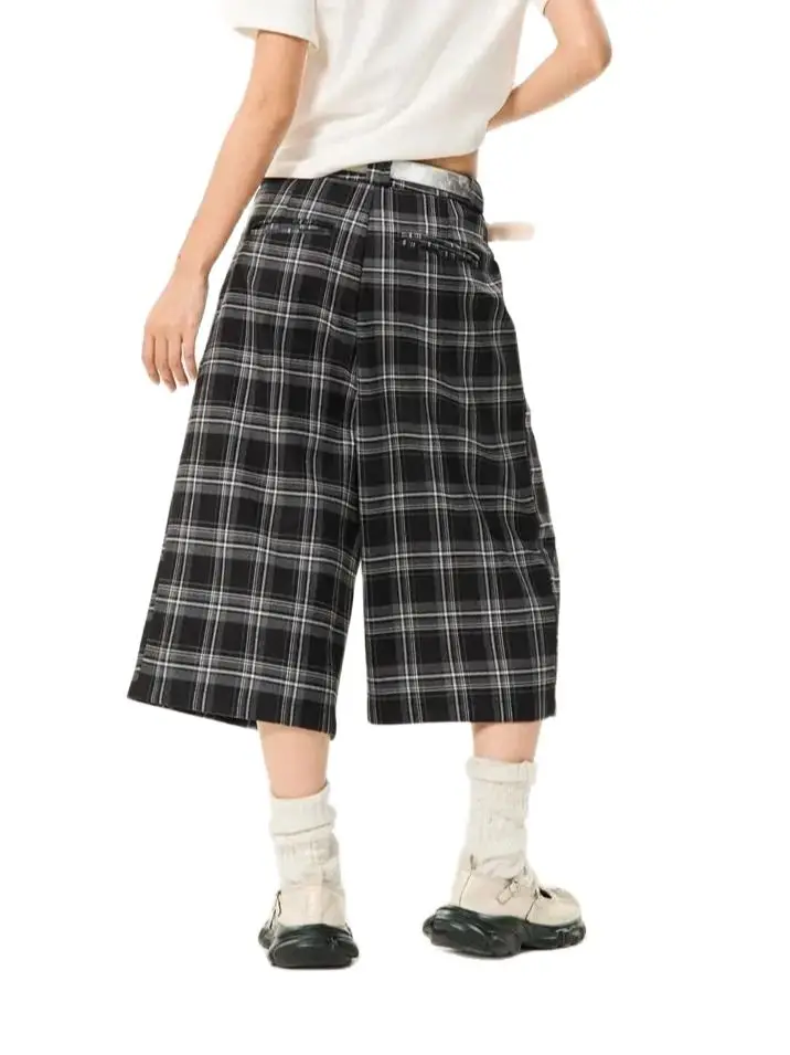 Seven Points Trousers With Plaid Embroidery American Retro Men And Women Casual Straight Summer Couple Personalized Beach Shorts