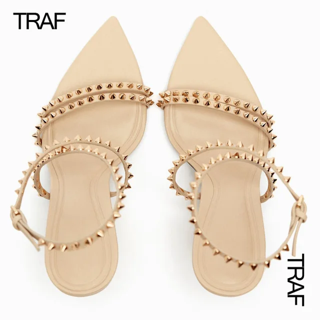 TRAF Womens Rivet Heeled Sandals