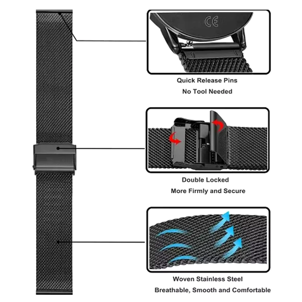 Elegant Milanese Mesh Stainless Steel Watchband – Premium Metal Bracelet Strap, 20mm/22mm