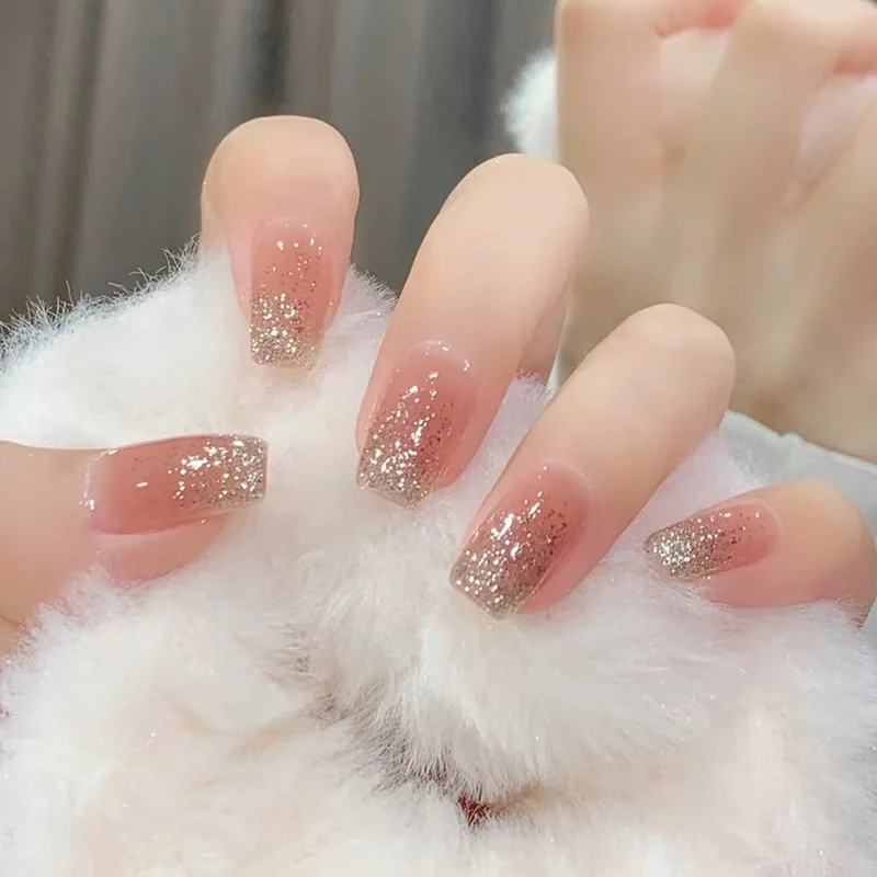 Sparkling Silver French Glitter Press-On Nails - 24-Piece Set