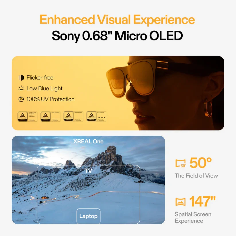 Xreal One AR Smart Glasses 3840X1080 Native 3DoF X1 Chip 50&deg; FOV Ultra Large Viewing Angle Non Translation Glasses
