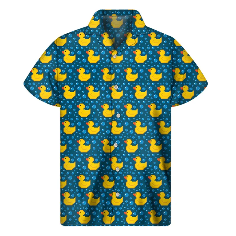 Cute Yellow Rubber Duck Graphic Shirt Men 3D Print Hawaiian Shirts