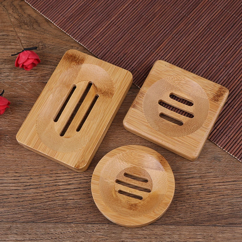 1PC Natural Wooden Bamboo Soap Dish Wooden Soap Tray Holder Storage Soap Rack Plate Box Container for Bath Shower Plate Bathroom