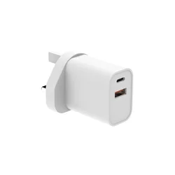Fast Charge 20W Dual Port USB C & USB A Wall Charger Adapter - UK Edition - UK (WHITE)