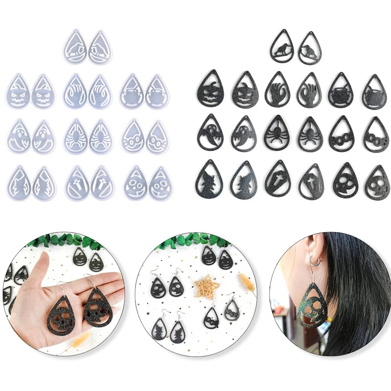 

2023 New Halloween Series Earring Pendant Mold DIY Pumpkin Witch Jewelry Dropper Mold for Earring Necklace Pendant Production