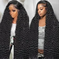 Perruque en cheveux humains vierges Jerry Curly de 34 pouces, noir naturel, perruque frontale en dentelle HD transparente 13x4, pré-coupée avec ligne de cheveux naturelle 2