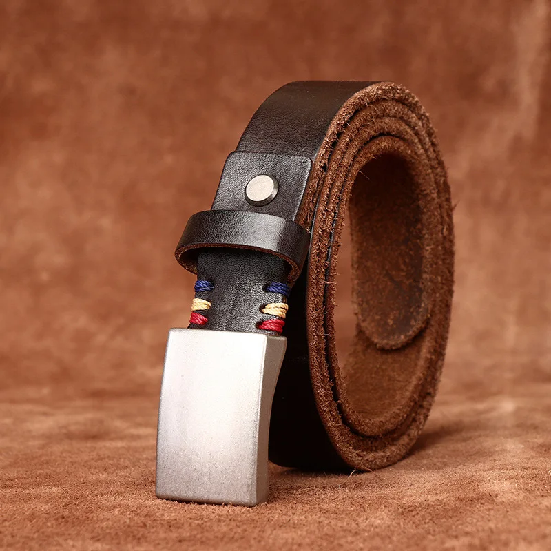 

Automatic buckle Genuine Leather Belts for Men's Brand Strap Male 120 130 cm Pink Buckle Vintage Jeans Belt Cowboy Cintos