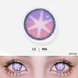 Vibrant Anime Cosplay Color Contact Lenses - Halloween Edition (1 Pair) (Double Purple Star)