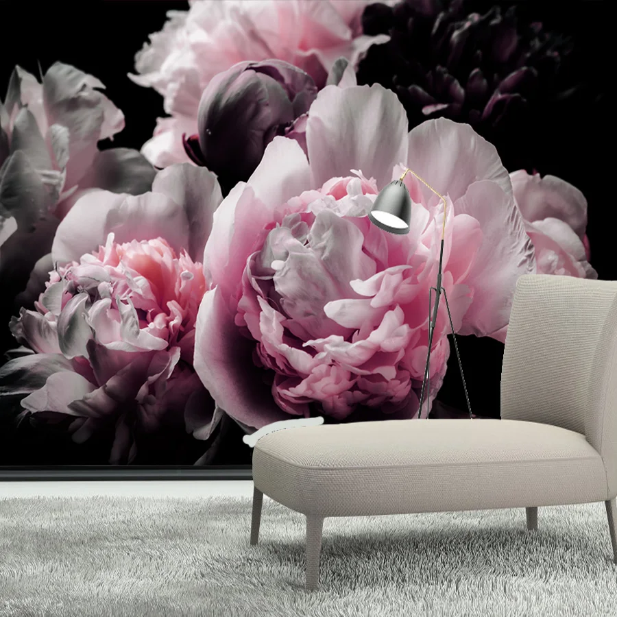 

Custom Peel and Stick Accept Wallpapers for Living Room Peony Blossom Flowers Sofa Contact Wall Papers Home Decor Mural Printing