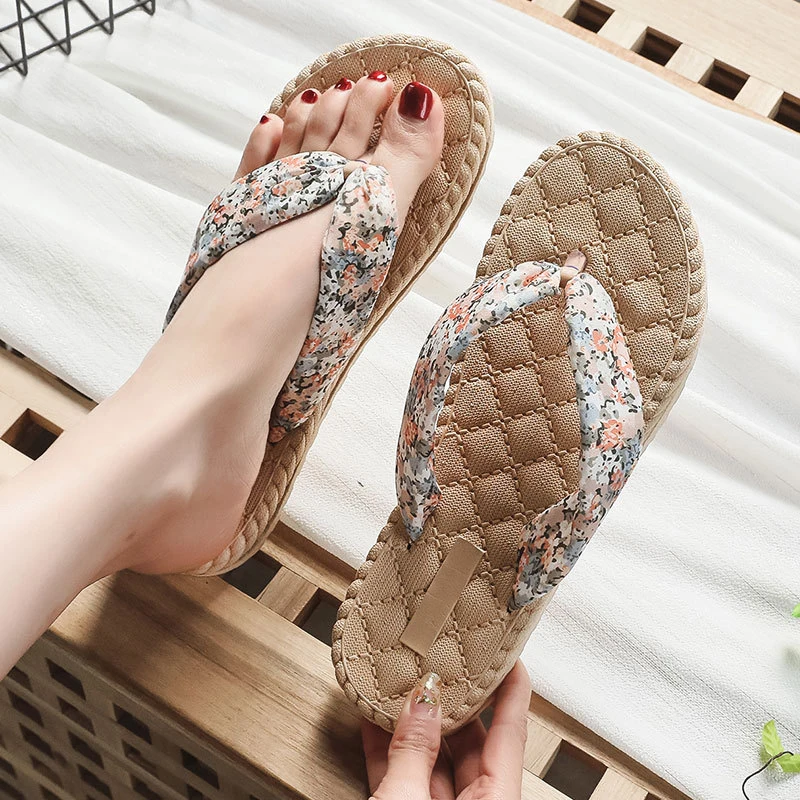 2022 New Summer Fashion Design Weave Women Beach Flip Flops Non-Slip Flat Ladies Outdoor Soft Slides Female Hemp Thong Slippers