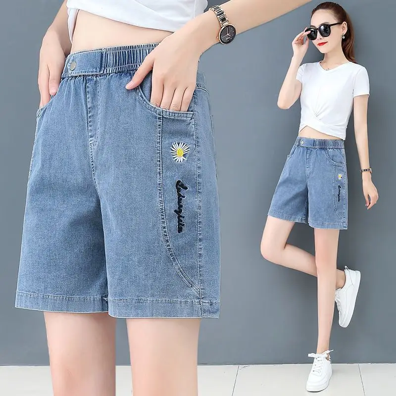 Casual Loose Elastic High Waist Female Denim Shorts Summer New Korean All-match Thin Pockets Shorts Fashion Women's Clothing
