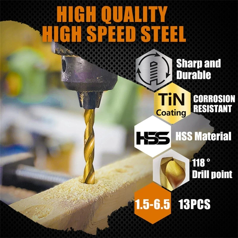 Drill Bit Set 13PCS Metric 3/16 to 1/2 Inch For Glass Metal Tile Concrete Masonry Professional Electric Drilling