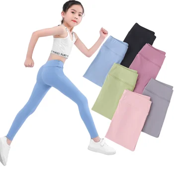 Spring Autumn Girl Pants Black Cotton Spandex Bobbi Running Yoga Pants High Waist Sports Leggings Gym Children Kids Skinny Tight 1