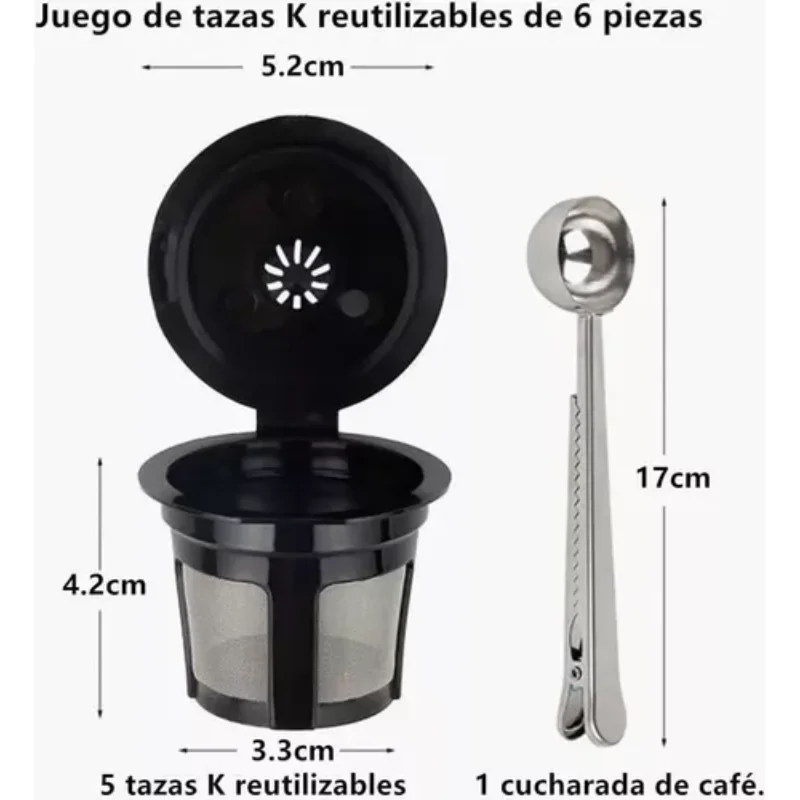5 Reusable Coffee Cups & Capsules + Steel Funnel & Accessories Set
