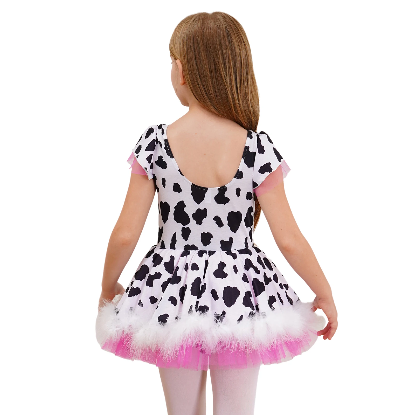 Kids Girls Halloween Western Cowgirl Cosplay Costume Square Neck Short Sleeve Cow Prints Dress Rodeo Party Carnival Dress Up