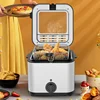 220V/1000W Integrated Self-heating Electric Fryer French Fries Machine You Tiao Machine 2.5L Household Stainless Steel Fryer 3