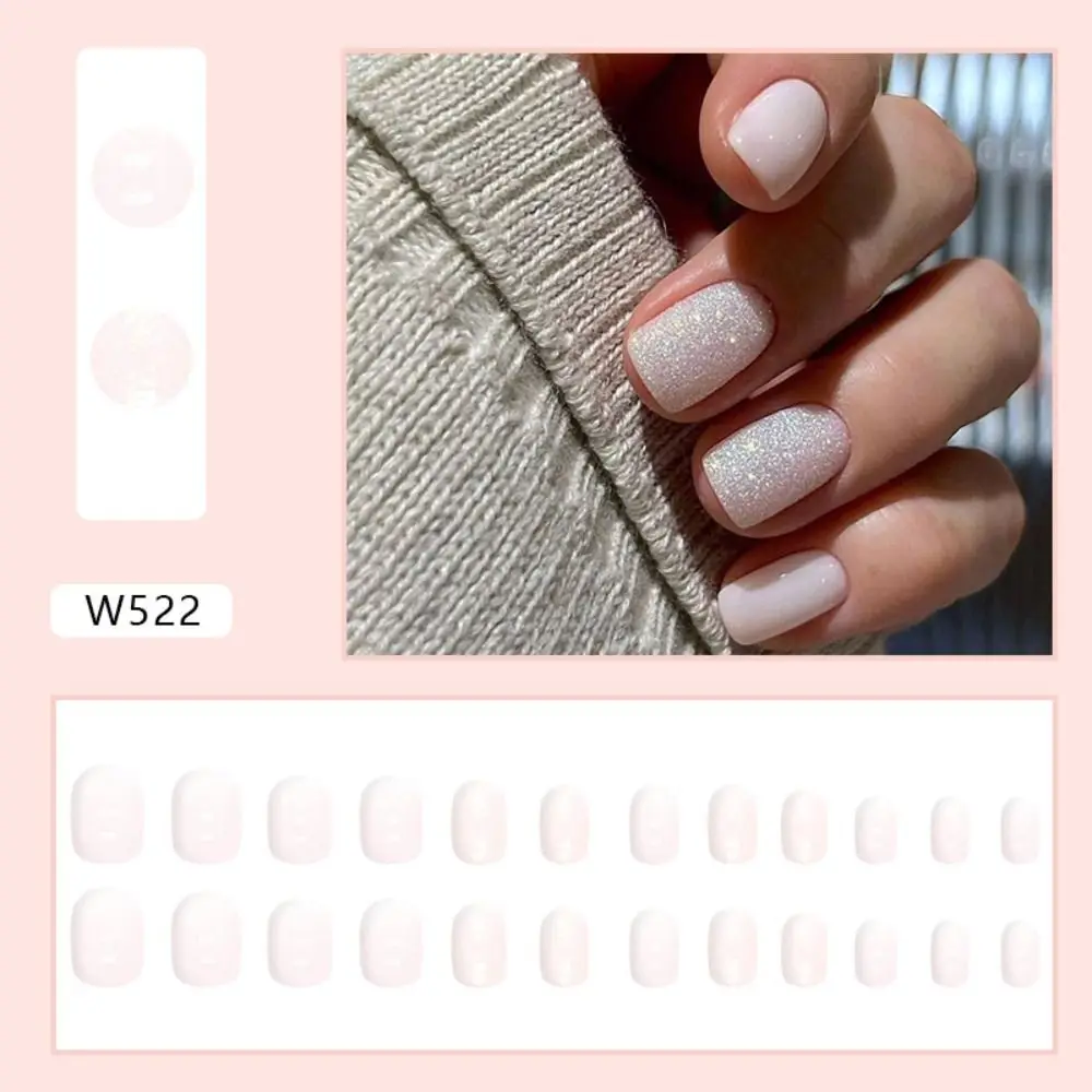 24pcs Detachable Press on Nails DIY White Edge Oval Long French Fake Nails