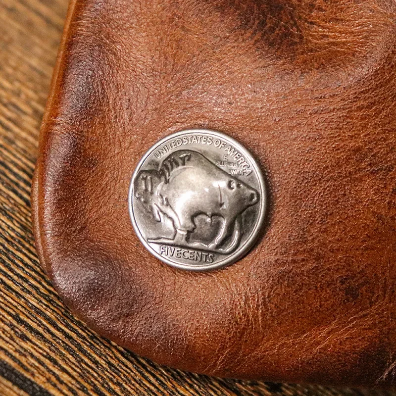 Original Leather Men Coin Purse Drawstring Design Vintage Leather Pocket for Cigarette Shreds Waist Hanging Key Organizer Wallet key organizer