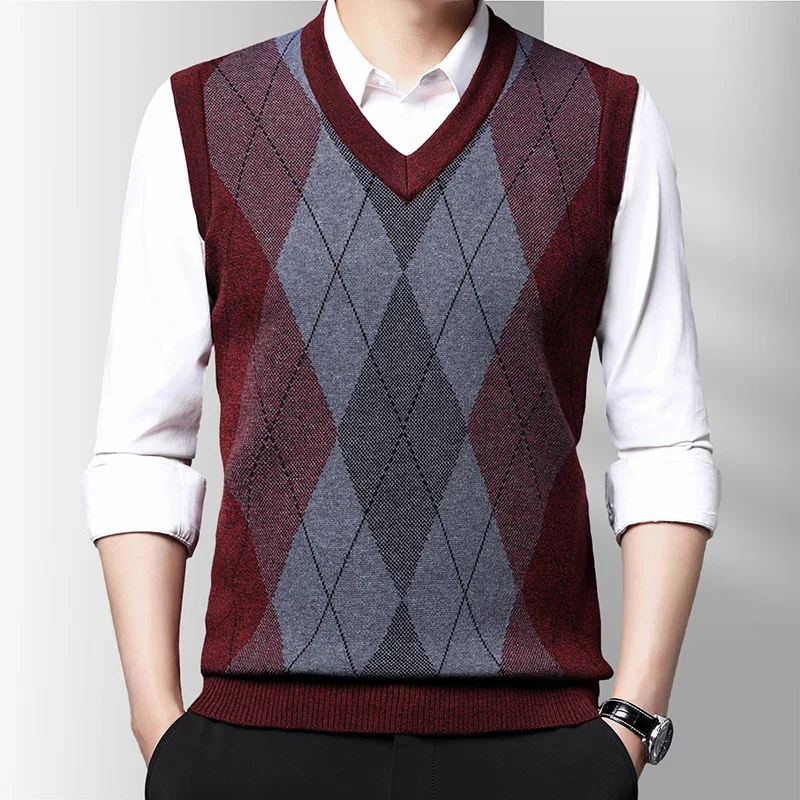 Men Sweater Vests Mens Knitted Vest Men's Thickened Casual Sweater Tank Top Autumn and Winter Warm Men's Vest