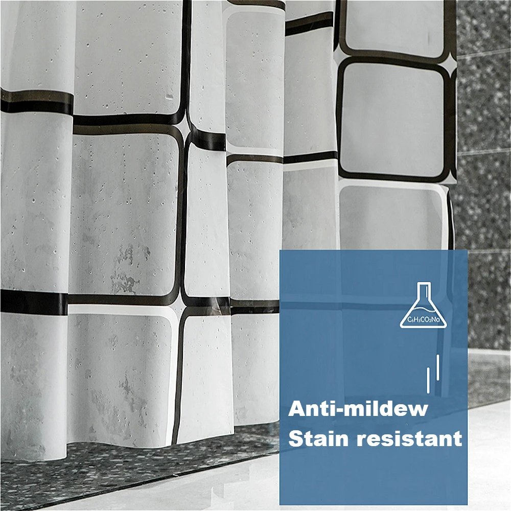 Waterproof Mildew-Resistant Modern Printed Shower Curtain with Hooks