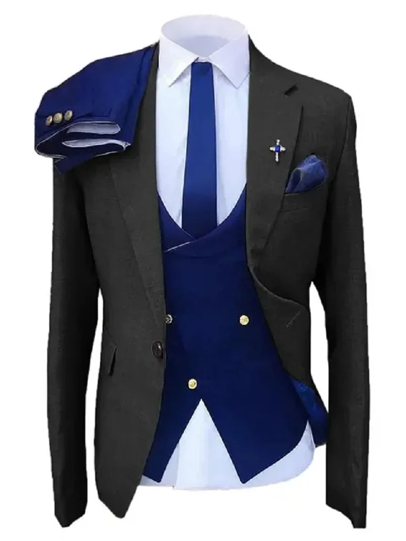 Men's Dark Blue Vest and Pants Suit, Groom Slim Fit Blazer, Bridegroom Tuxedo, Groom Jacket, Homme Costume, 3 Pcs