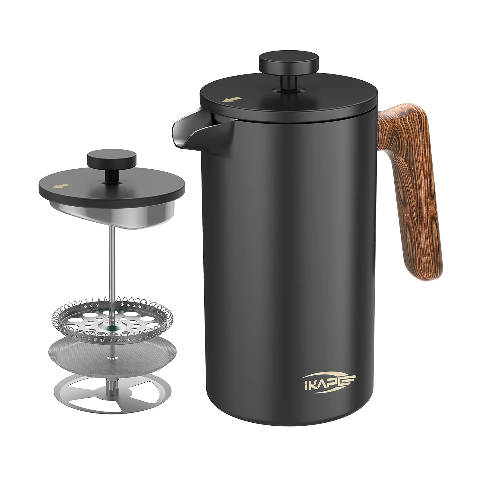 ikape-french-press-coffee-maker-34-oz-304-macchina-per-caffe-espresso-e-te-in-acciaio-inossidabile-con-sistema-di-filtrazione-a-4-livelli-nero