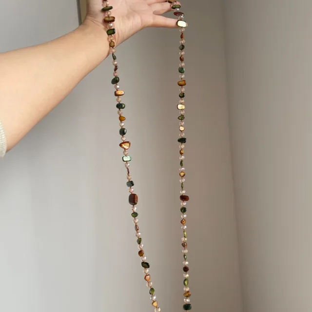 Collier bohème Vintage en pierre naturelle irrégulière pour femmes, perles de cristal faites à la main, Double couche, longue chaîne de pull, bijoux cadeau