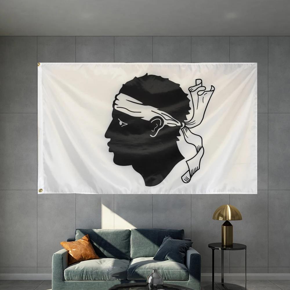 

France Corsica Flag Graphic Custom Printed Hanging Banner Design Outdoor Sport Polyester Shaft Cover Grommets 3X5FT 90X150CM