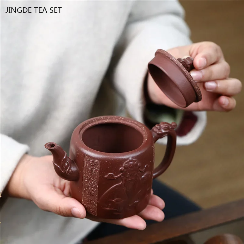 Chinese Yixing Original Ore Purple Jade Gold Sand Master Handmade Teapot Retro Lucky Purple Sand Teapot Kung Fu Tea Set 310ML