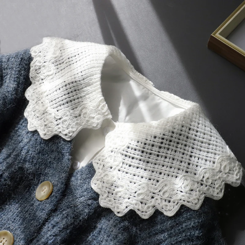 

Fashion Female Big Lapel Fake Collar Shirt Women White False Collar Vintage Adult Lace Detachable Half Shirt Neckwear Tie