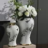 Golden high Flower vase Ceramic jar Chinese living room decorations and ornaments Ink painting general jar Ceramic storage jars 3